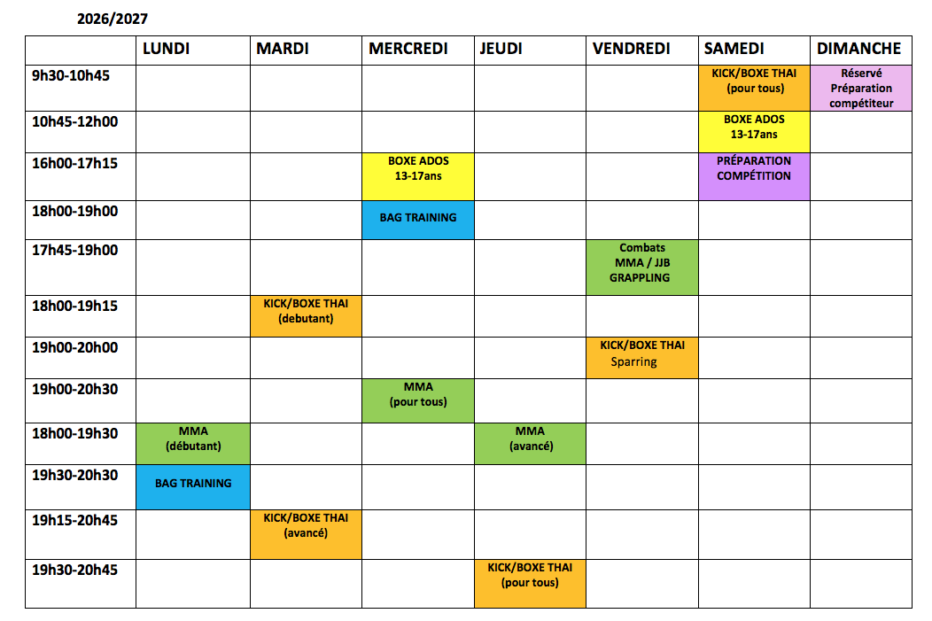 Entrainements du Vendredi " Combat" uniquement adhérents MMA et "Sparring " uniquement adhérents Boxe ThaÏ / Kickboxing