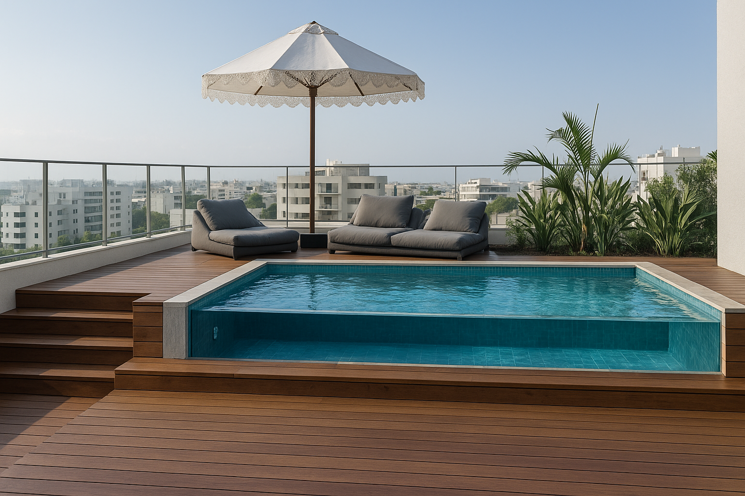 עיצוב פנטאהוס יוקרתי עם בריכה שקופה