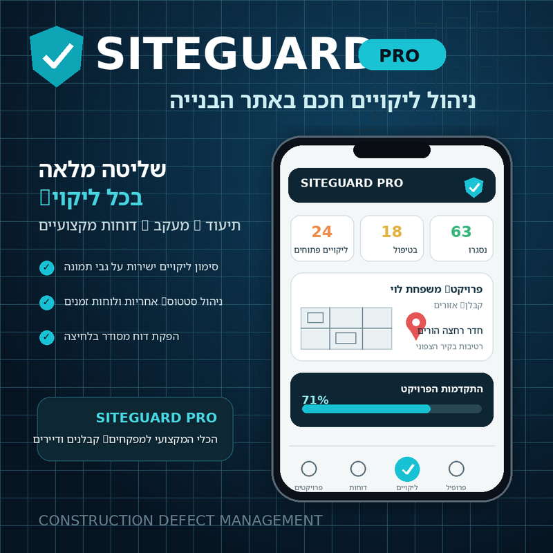Site Guard Pro מערכת אחת לניהול ליקויים, ביקורות ודוחות