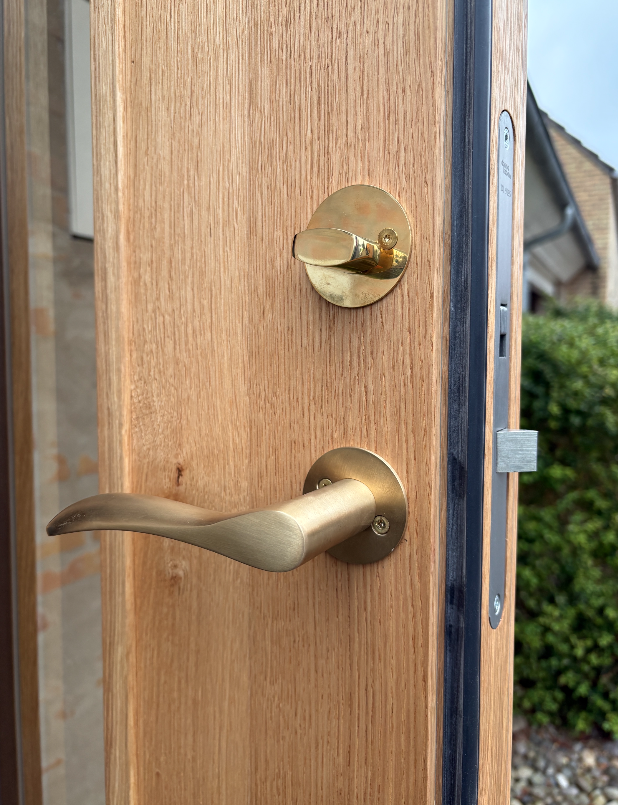 Studio Damm offers solid unpolished brass handles and hinges