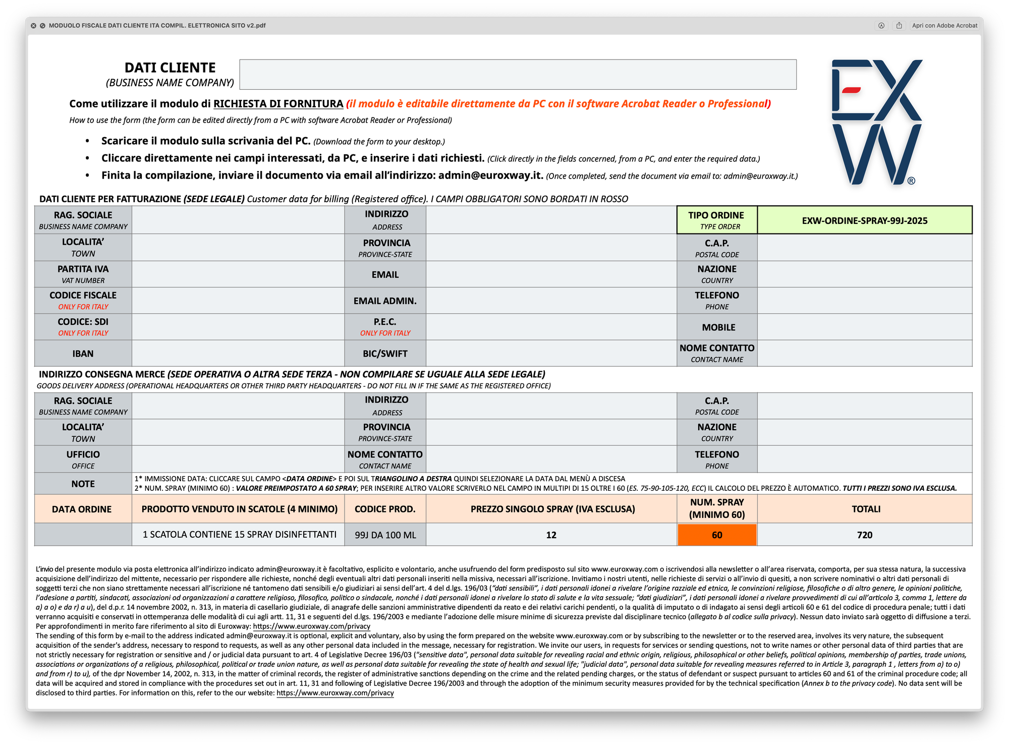 MODUOLO DATI CLIENTE COMPIL. ELETTRONICA (ITA)