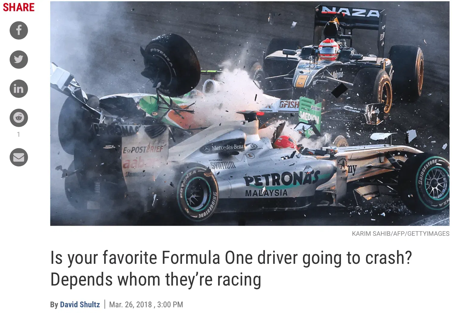 "Is your favorite Formula One driver going to crash? Depends whom they’re racing"