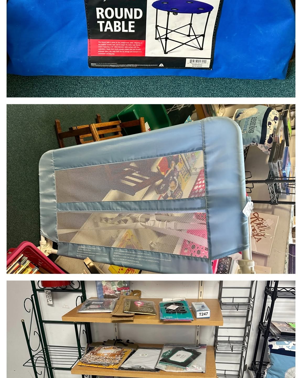 Portable table, bed rail and birthday decorations