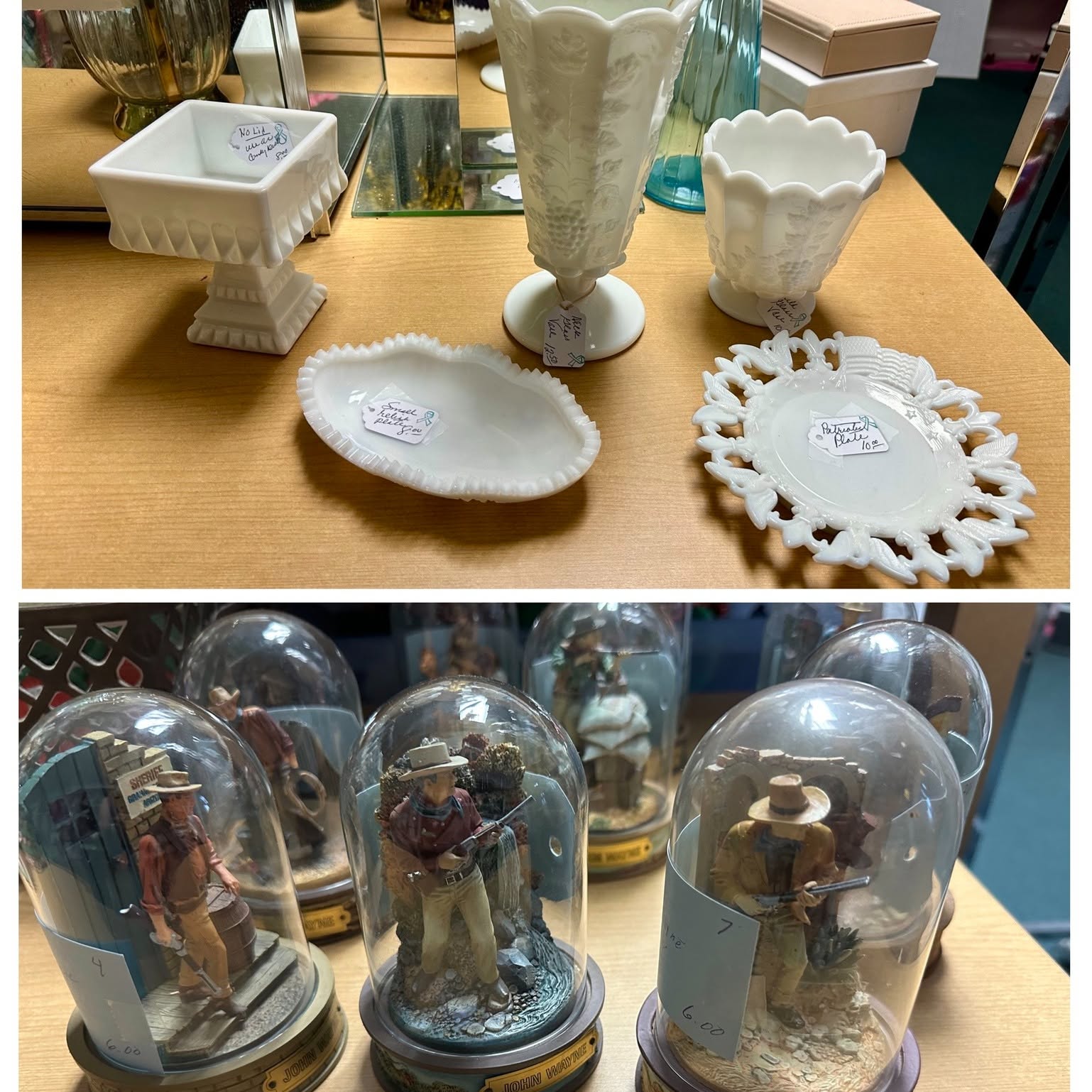 Milk glass & John Wayne Collectibles