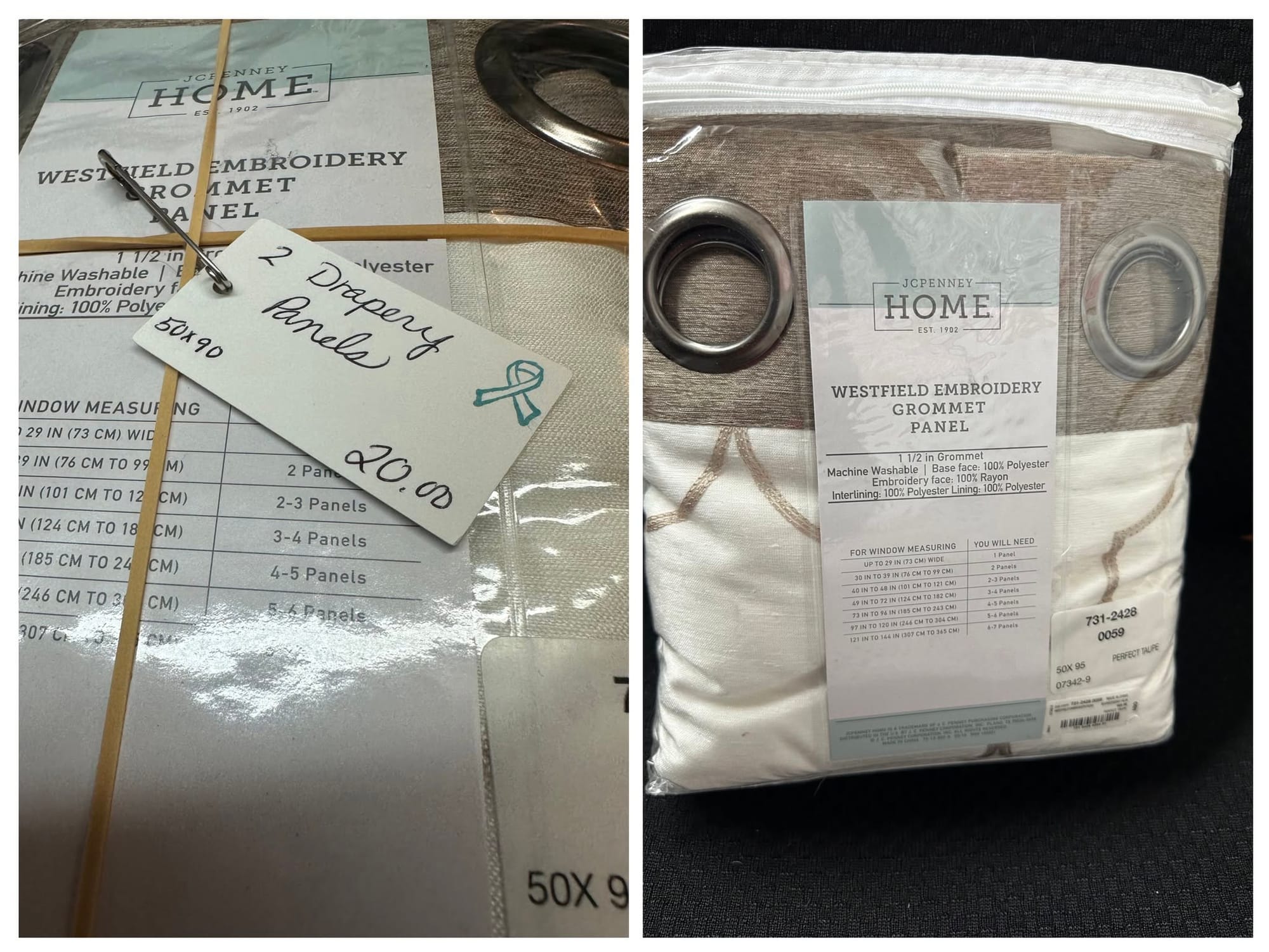 New panel drapes 50" x 90" 2 packages $20