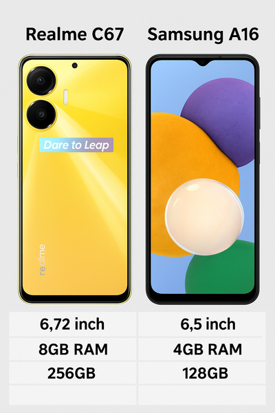 🔥 Realme C67 vs Samsung A16: مين أفضل موبايل اقتصادي في 2025؟ مقارنة كاملة 📱