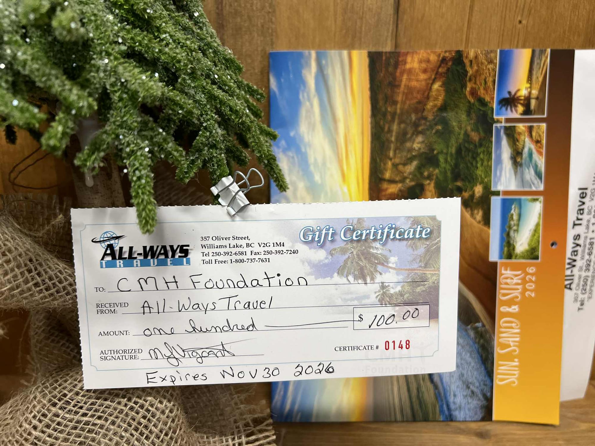 Travel gift certificate.