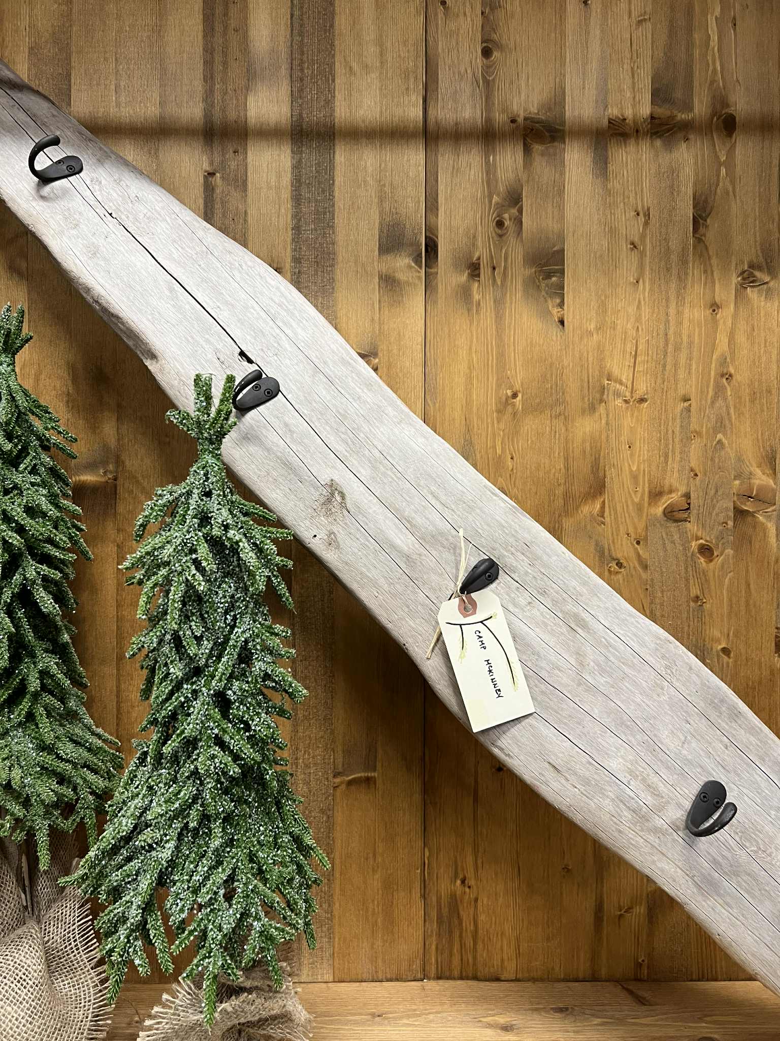 Driftwood coat rack.