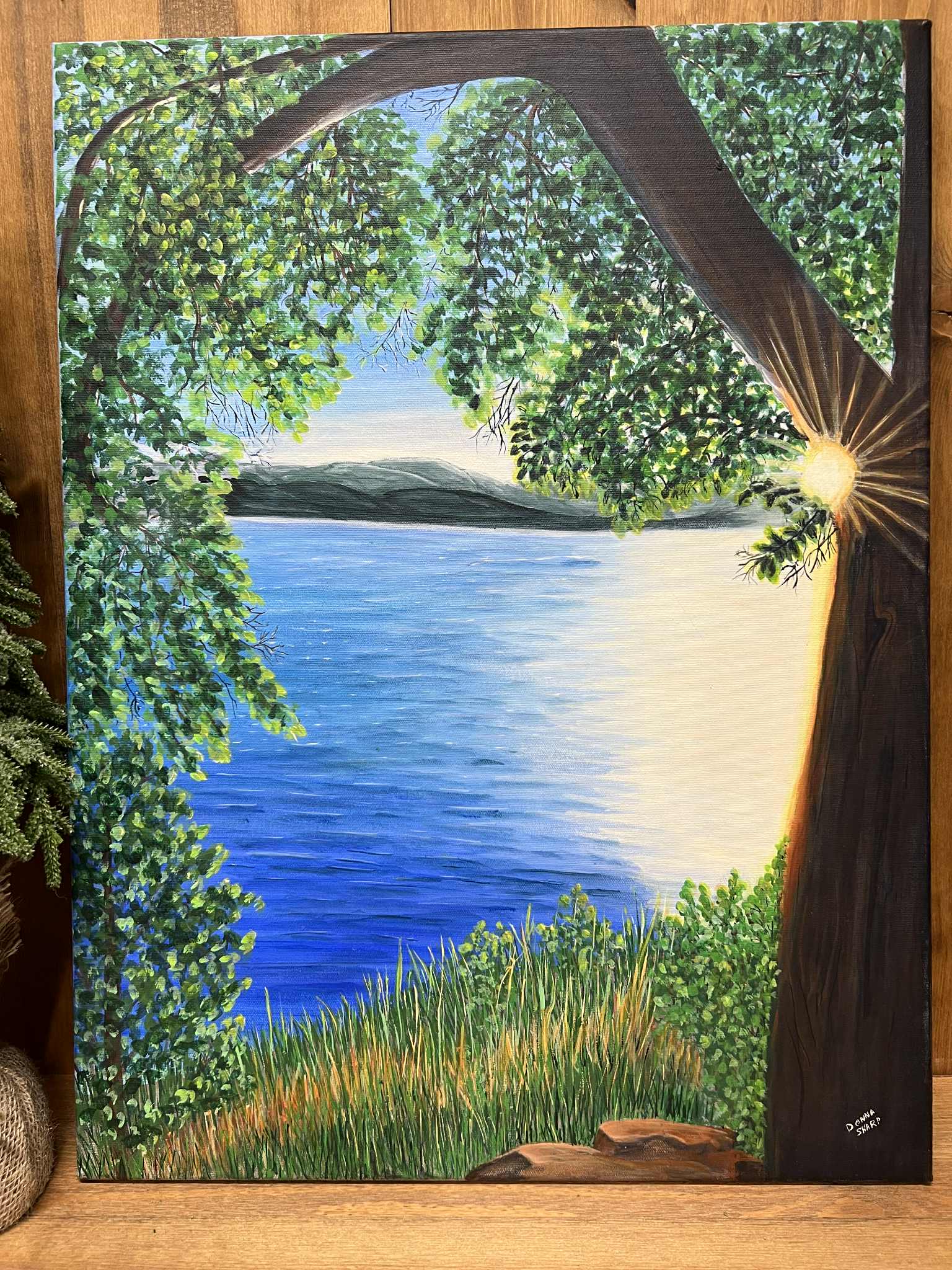 Sunset over the lake painting