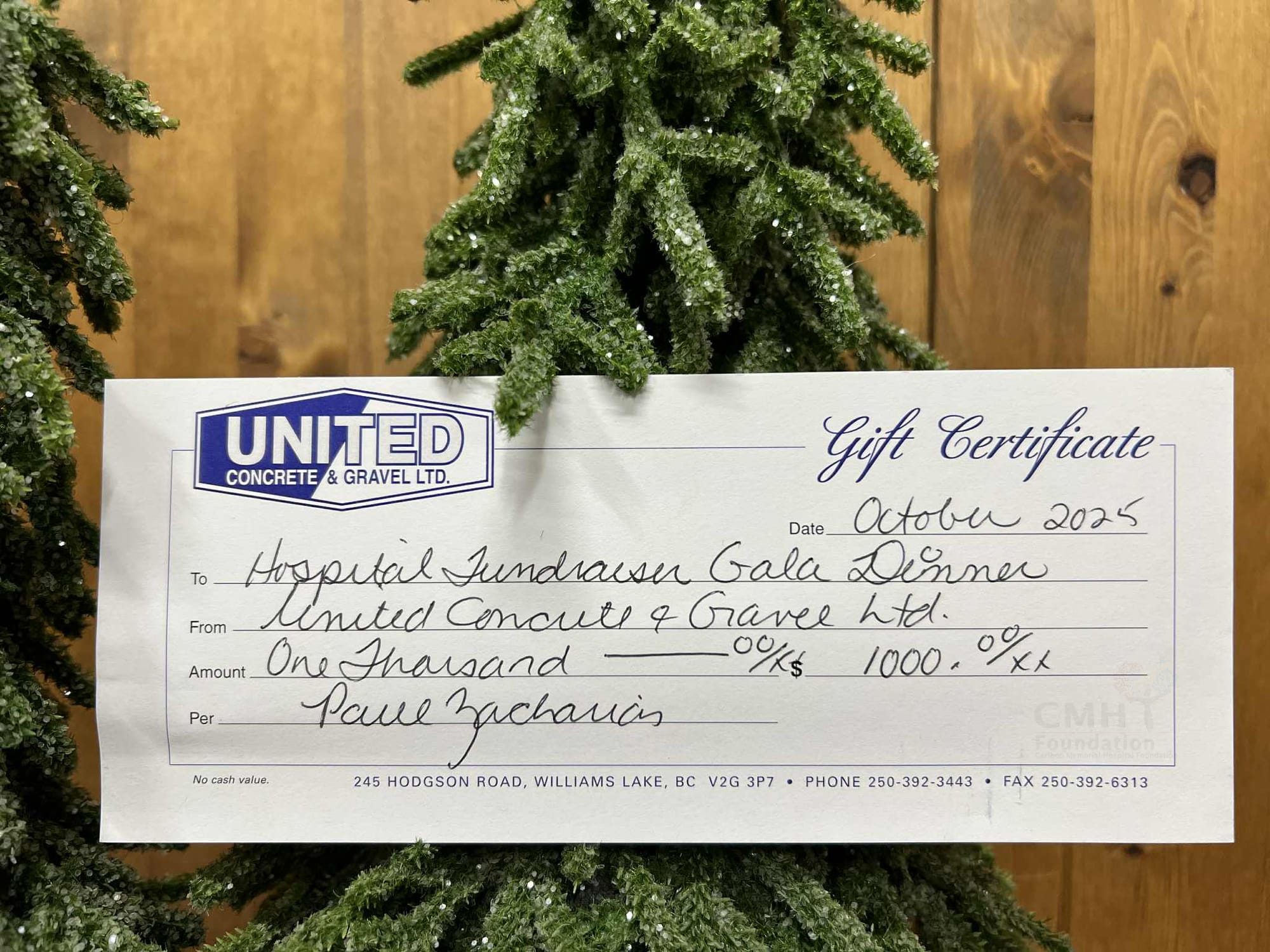 $1,000 United Concrete & Gravel gift certificate