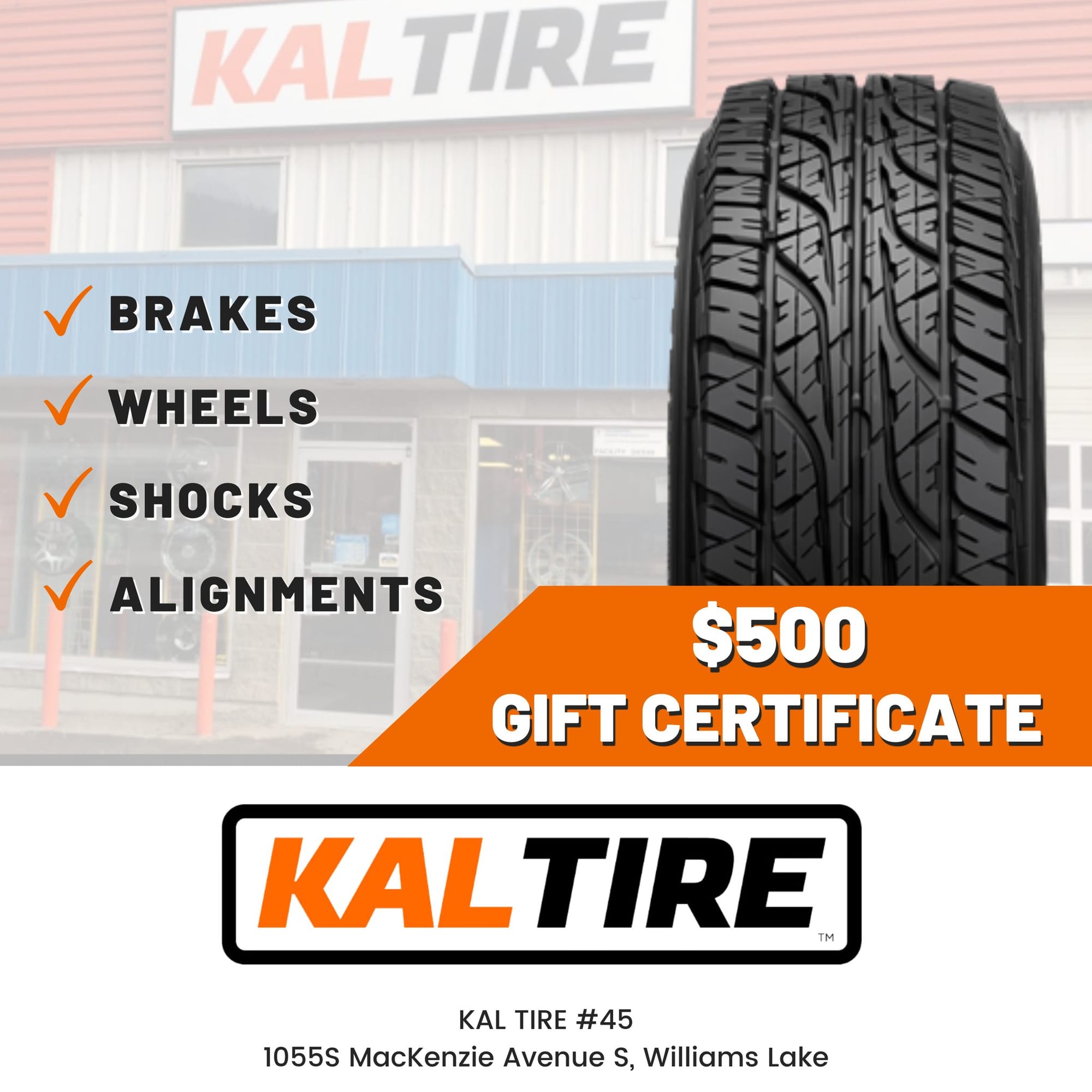 Kal Tire gift certificate.