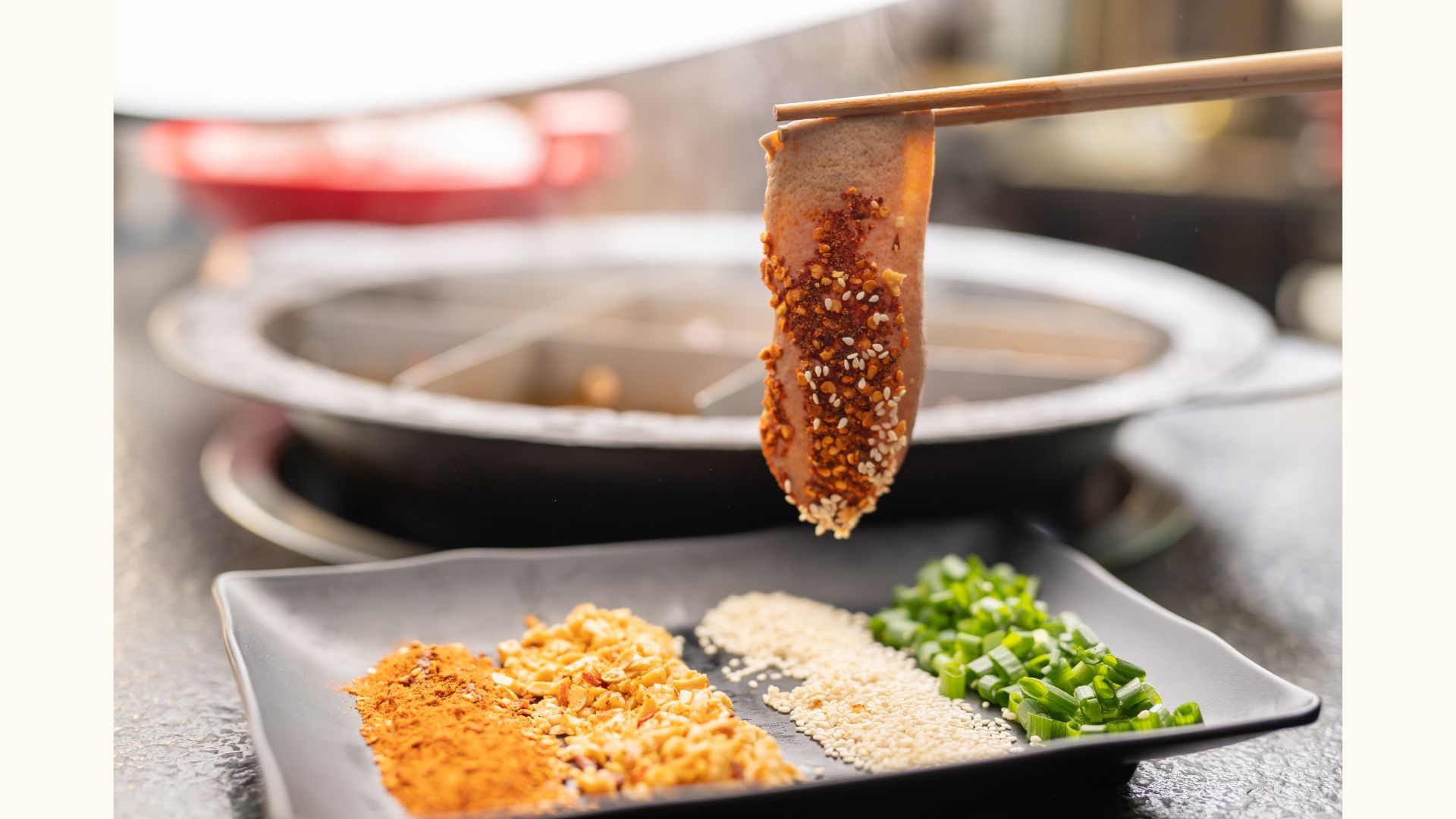 a slice of meat in hot pot