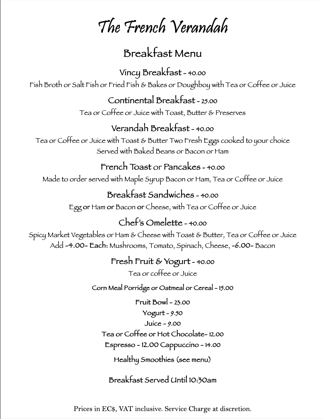 Breakfast Menu