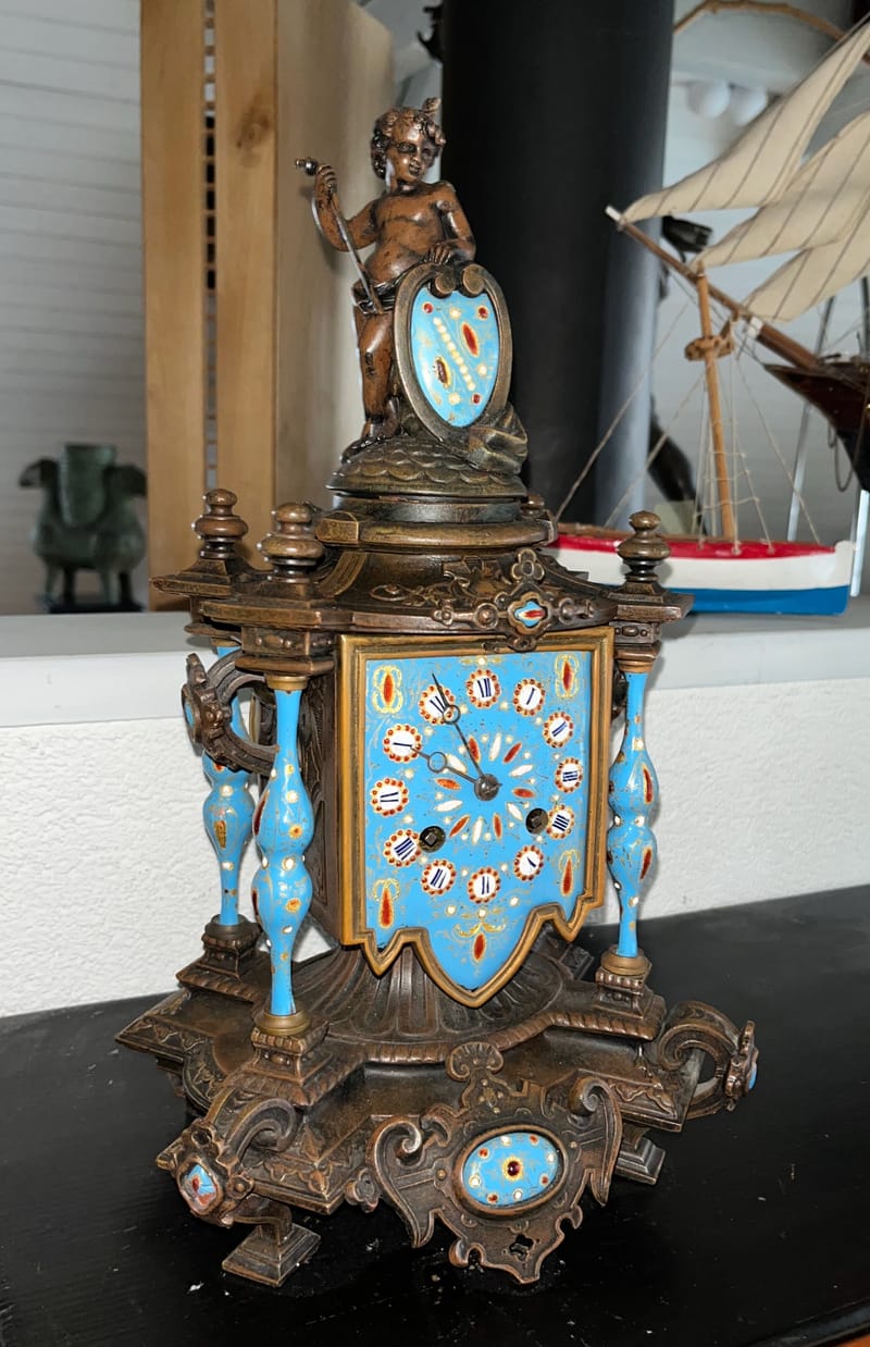 (163S) JUGENDSTILUHR BRONZE UND PORZELLAN