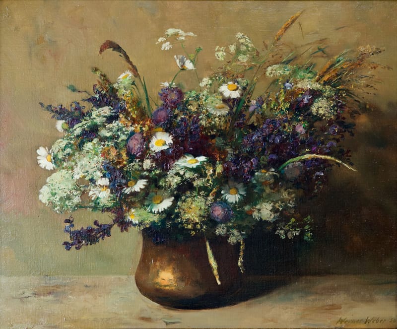 (193S) WERNER WEBER, BLUMENSTRAUSS IN KUPFERSCHALE