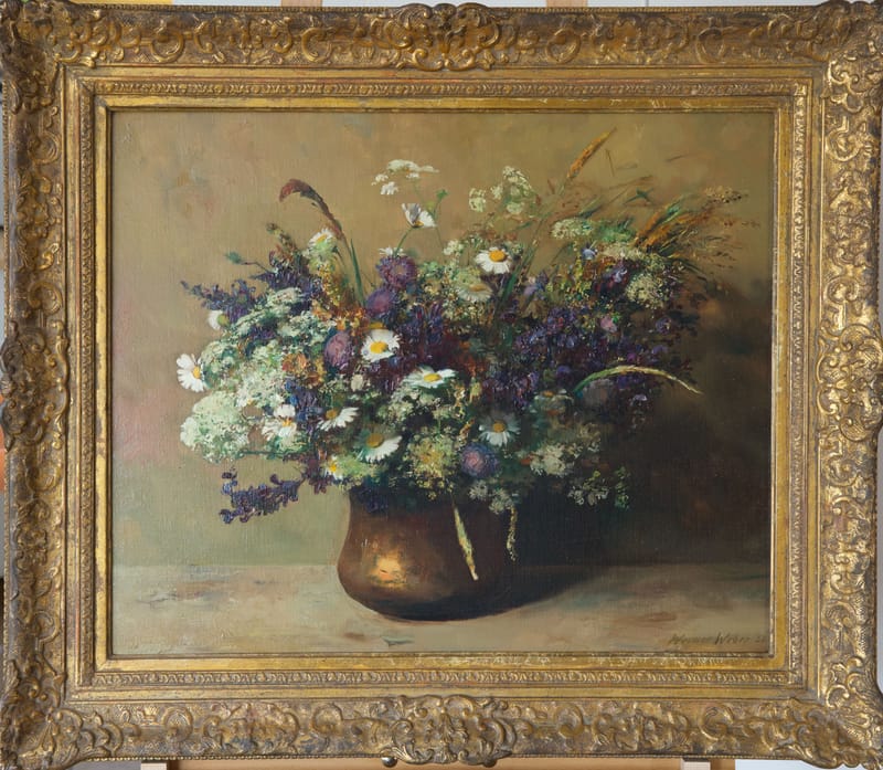 (193S) WERNER WEBER, BLUMENSTRAUSS IN KUPFERSCHALE