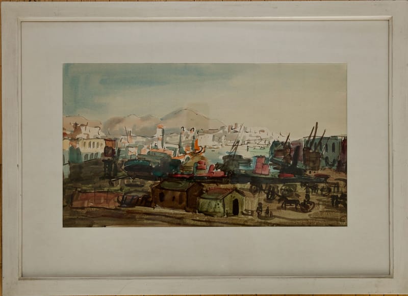 (195S)IGNAZ EPPER AQUARELL EINER HAFENSZENE