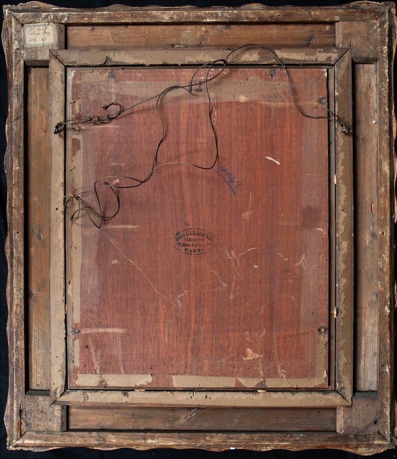 CARLOS ALONSO PEREZ, ZWEI DAMEN IN ROKOKOGEWÄNDERN AUF EINER GARTENBANK