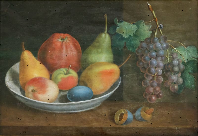 (240S) STILLLEBEN MIT FRÜCHTEN AUF PERGAMENT, VERMUTLICH 15. ODER 16. JAHRHUNDERT