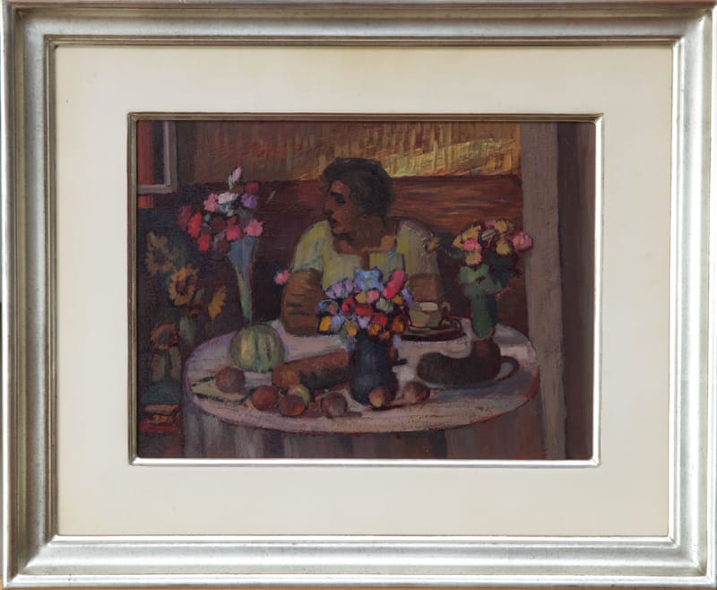 (253S)  KAFFEPAUSE MIT FRÜCHTEN UND BLUMENSTRÄUSSEN VON EUGEN (GEN) NIEDERER