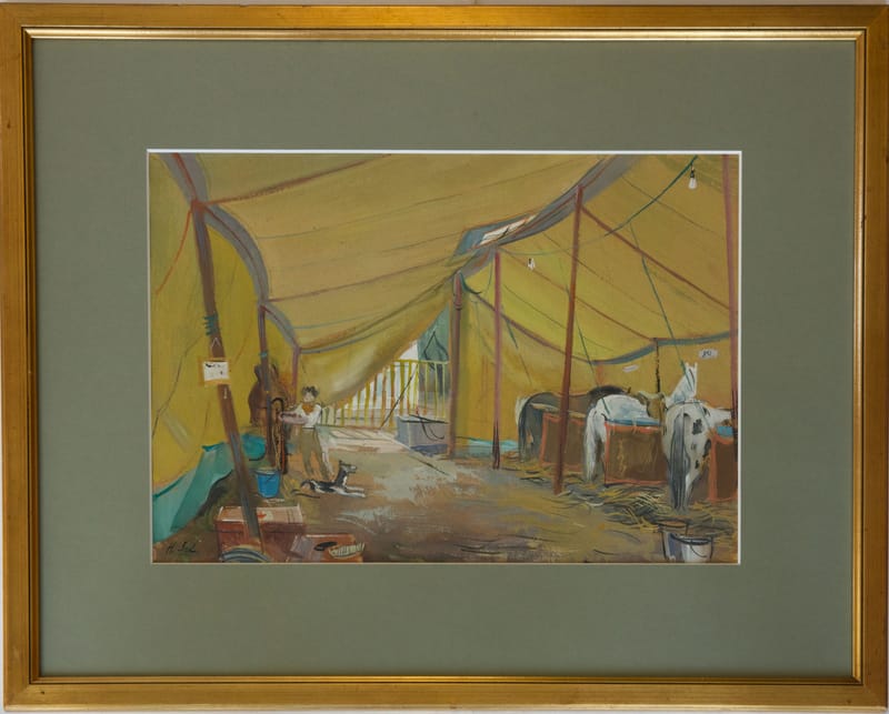 (249S) PFERDE IM ZELTSTALL VON HANS SCHÖLLHORN