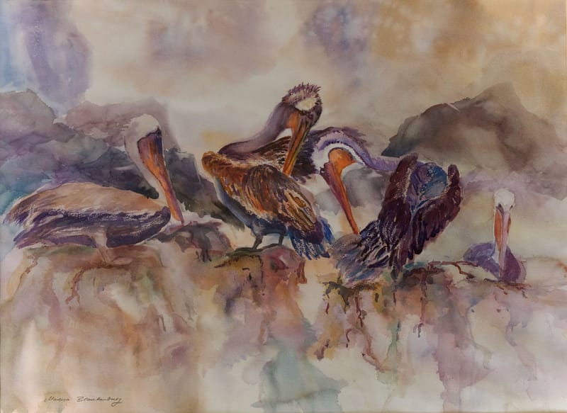 (247S) AQUARELL MIT PELIKANEN VON  MARLISA BLANKENBURG