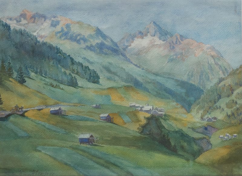 (224) AQUARELL EINER BERGLANDSCHAFT VON FRITZ KUNKLER, 