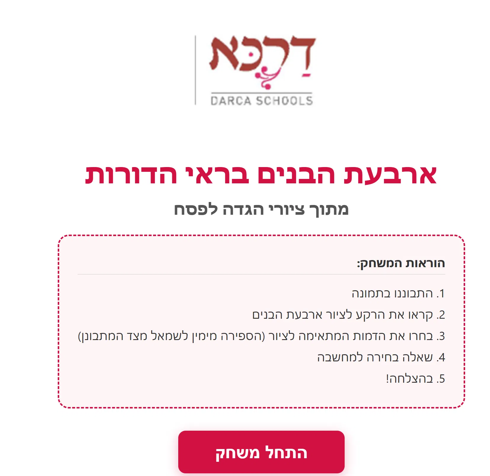 משחק 4  "ארבעת הבנים" בראי הדורות - זיהוי 4 הבנים לפי ציורי הגדות של פסח מתקופות שונות