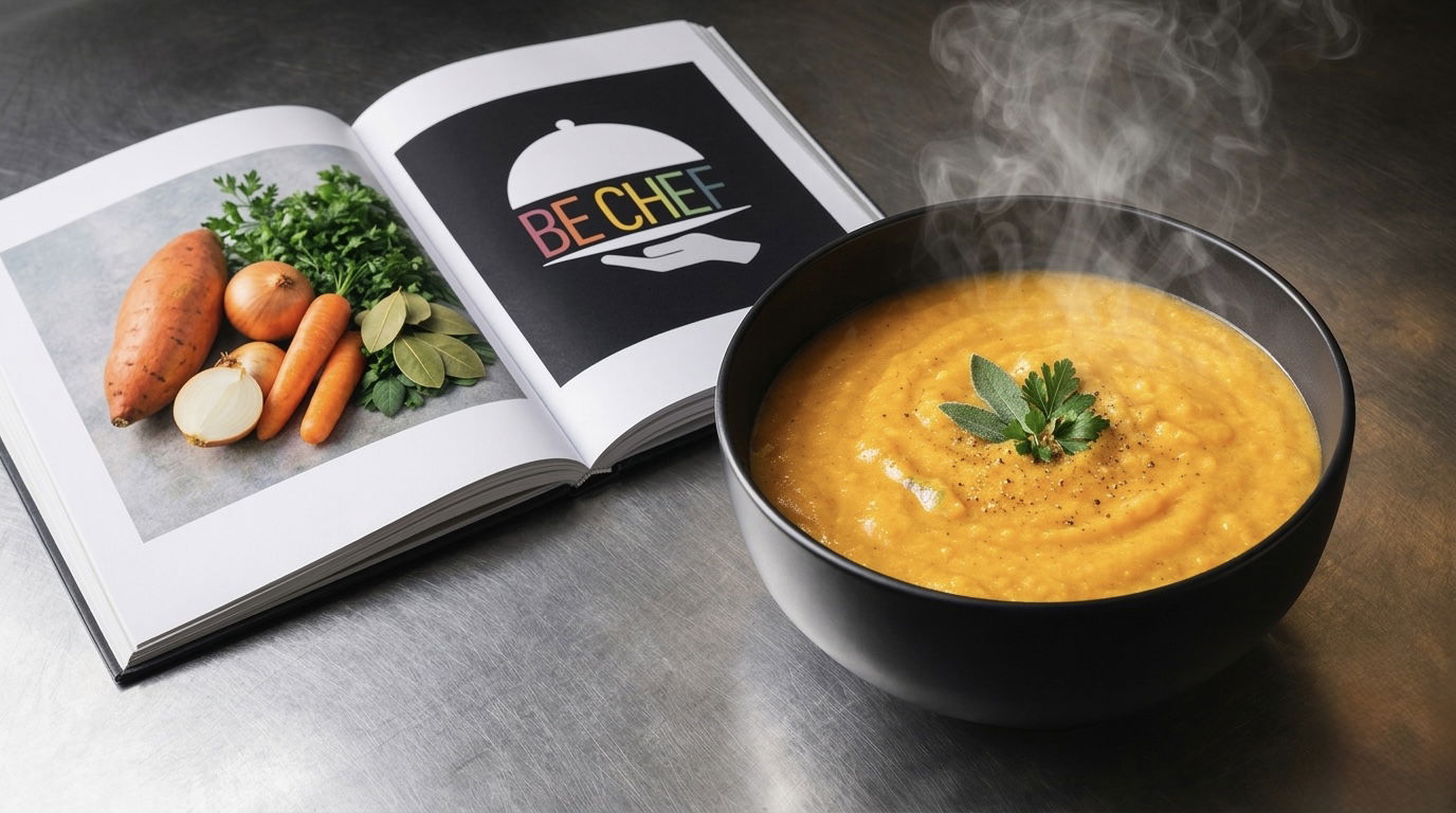 מרק בטטה אפויה, ירקות שורש וקרם קוקוס