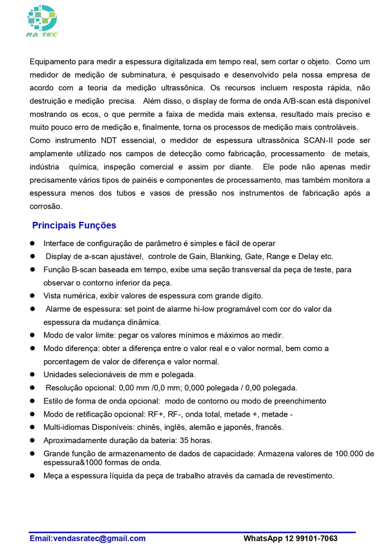 Medidor de Espessura por Ultrassom 