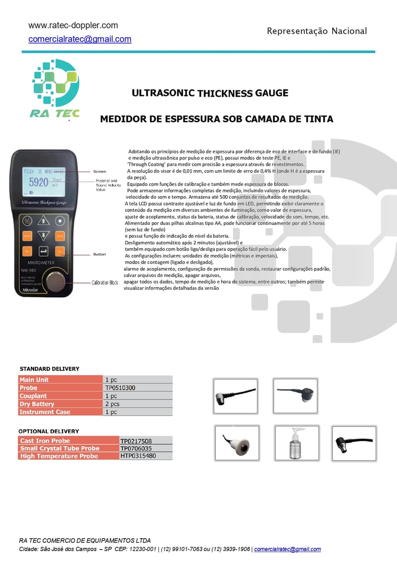 Medidor de Espessura por Ultrassom 