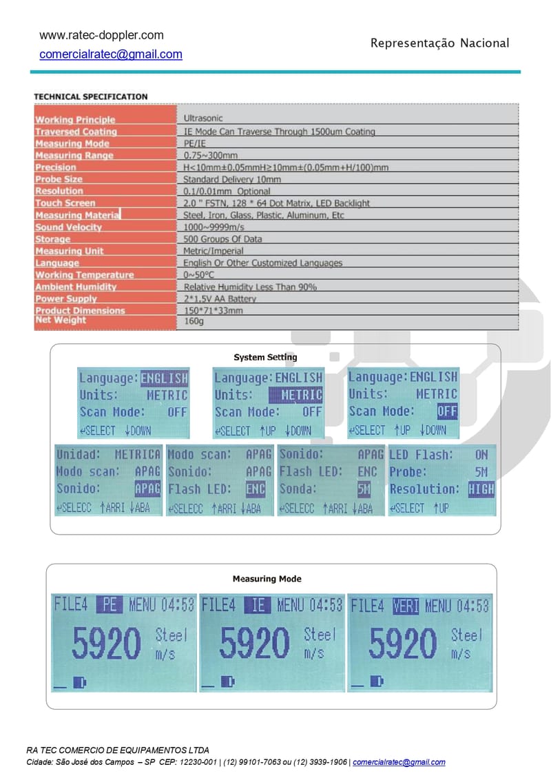 Medidor de Espessura por Ultrassom 