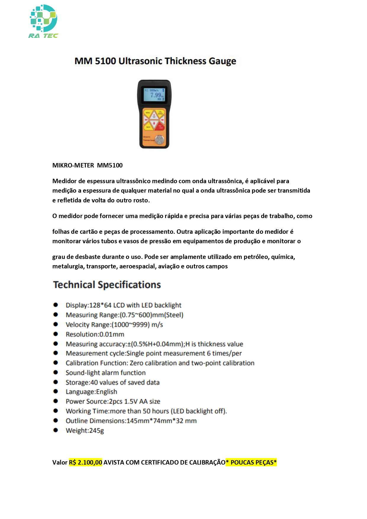 Medidor de espesor ultrasónico
