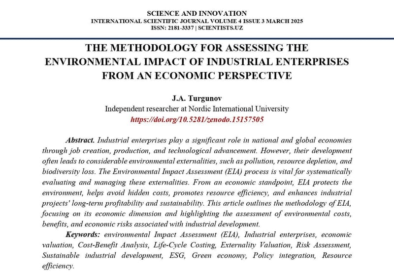 THE METHODOLOGY FOR ASSESSING THEENVIRONMENTAL IMPACT OF INDUSTRIAL ENTERPRISESFROM AN ECONOMIC PERSPECTIVE