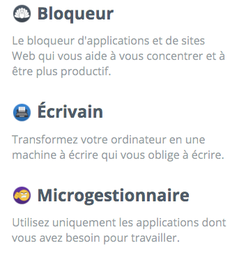 Capture d'écran de l'intitulé des 3 applications