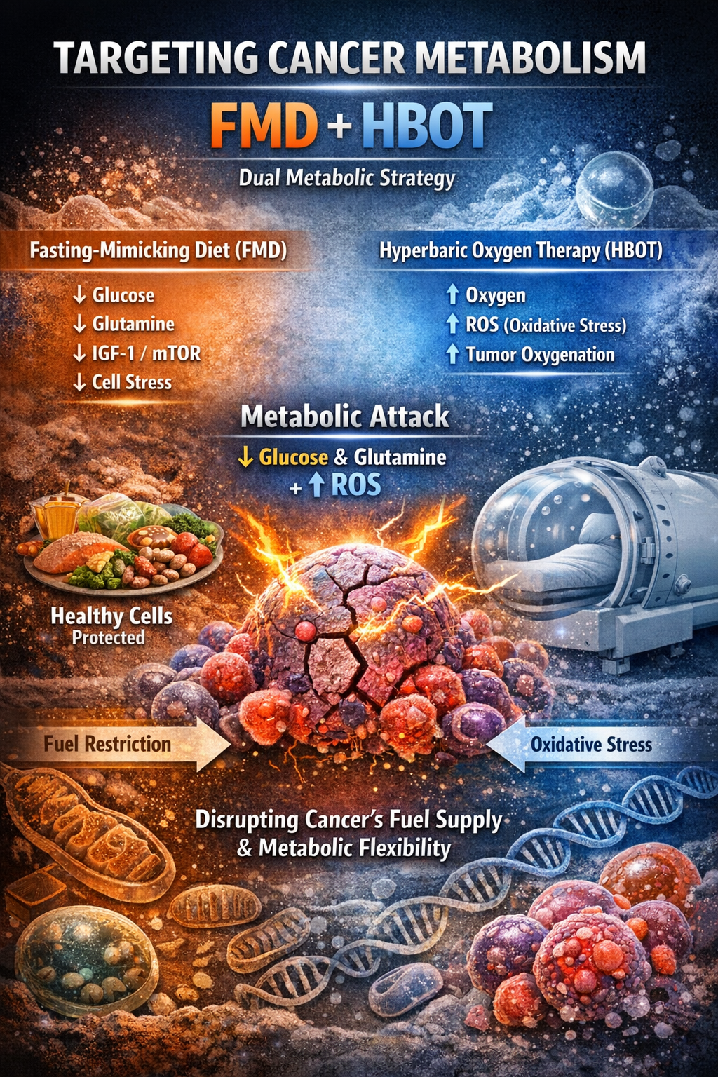 Fasting-Mimicking Diet (FMD) + Hyperbaric Oxygen Therapy (HBOT): A Metabolic Strategy Targeting Cancer Energetics