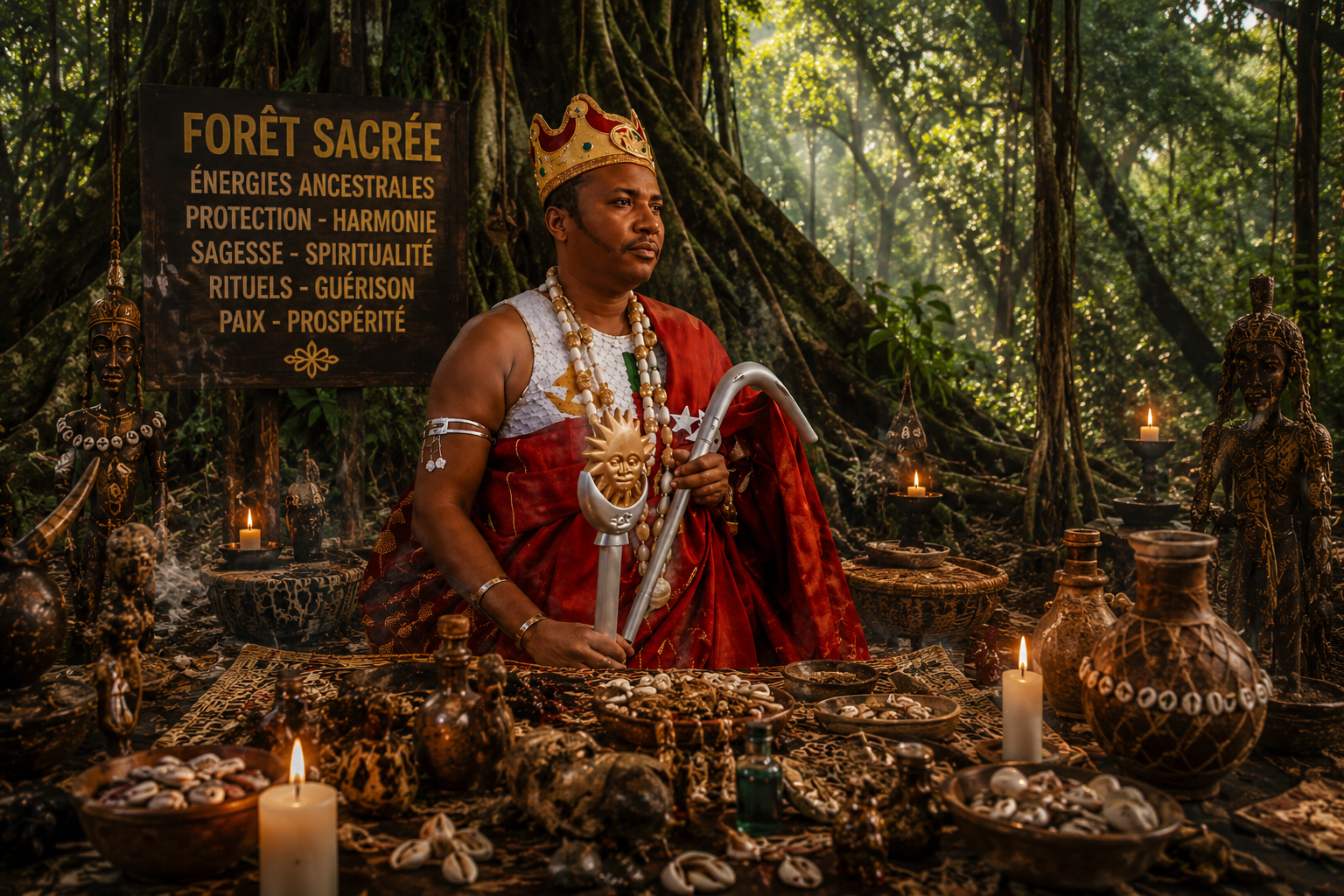 Marabout sérieux dans un temple spirituel africain