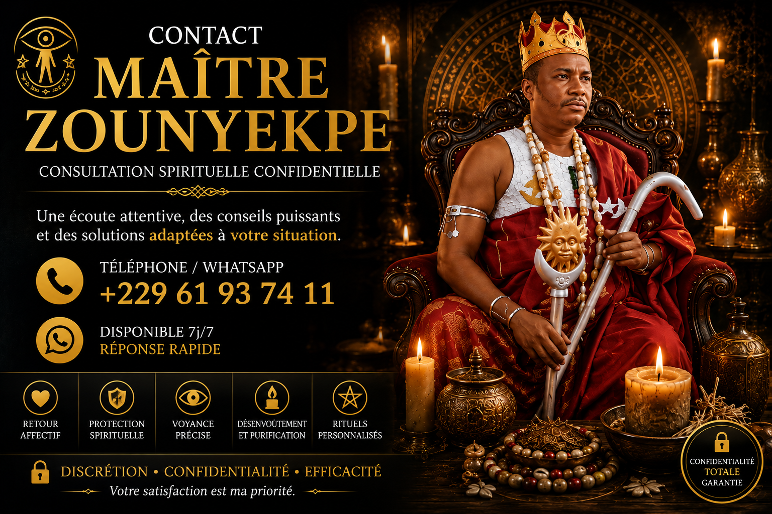 Grand Maître Zounyekpe en consultation spirituelle confidentielle