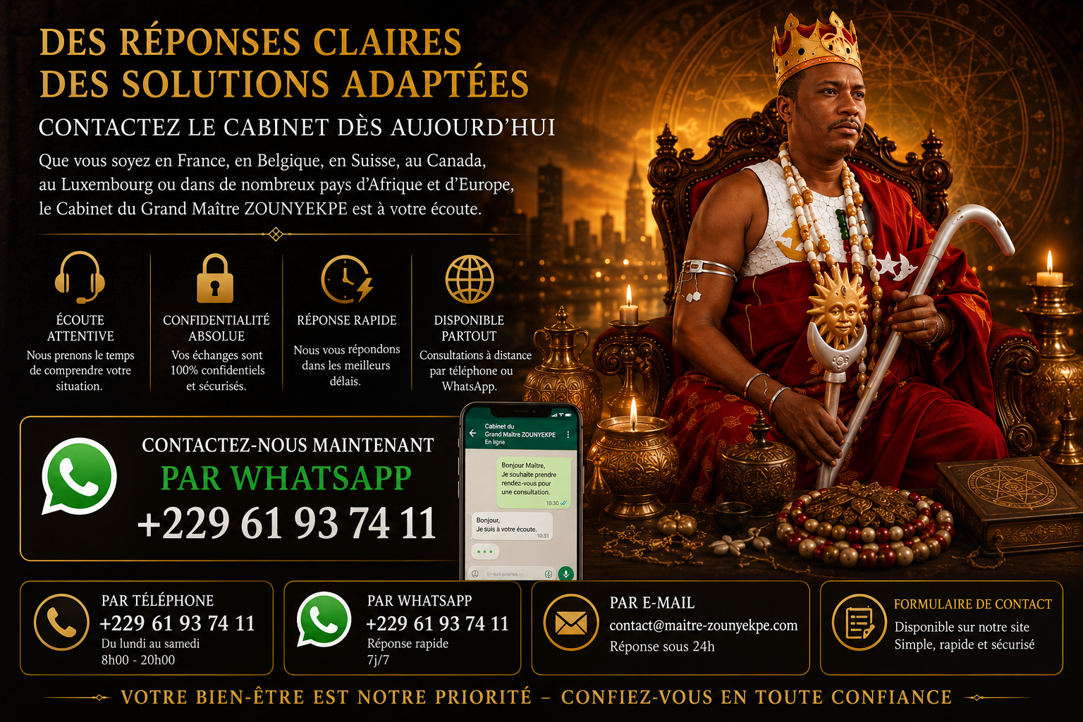 Contact WhatsApp du Grand Maître Zounyekpe
