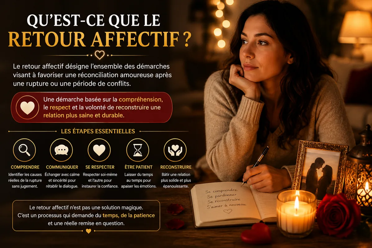 Découvrez les étapes essentielles du retour affectif et les bonnes pratiques pour favoriser une réconciliation durable et retrouver une relation amoureuse équilibrée.