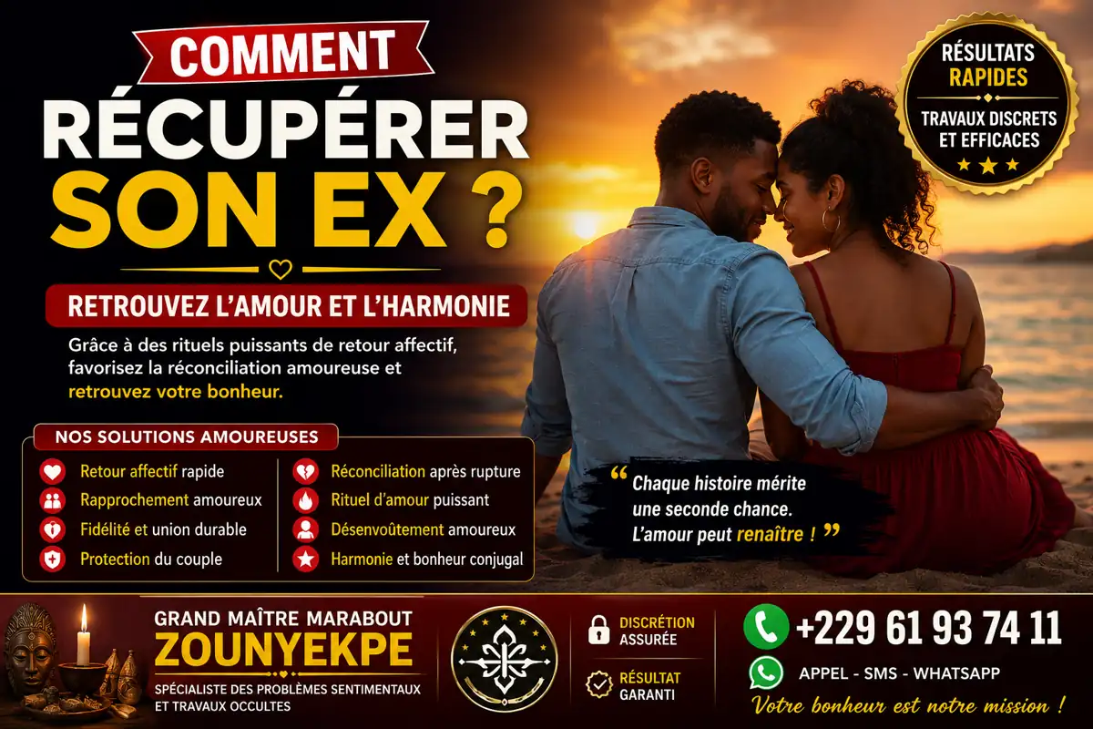 Couple réconcilié au coucher du soleil symbolisant le retour affectif, la réconciliation amoureuse et la reconstruction d’une relation après une rupture.