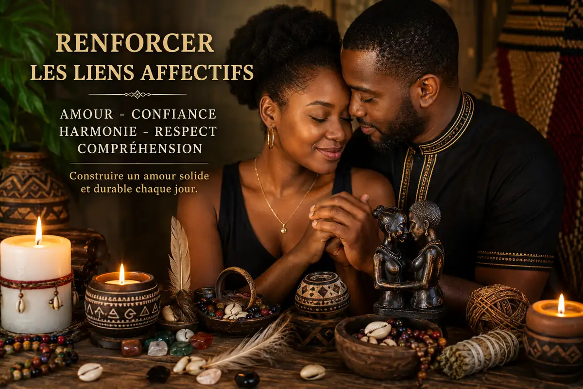 Couple renforçant les liens affectifs grâce aux traditions spirituelles africaines