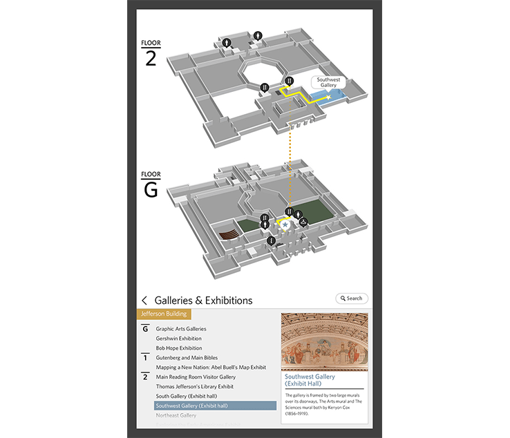 The Library of Congress's digital directory guides guest throughout the galleries and exhibits.