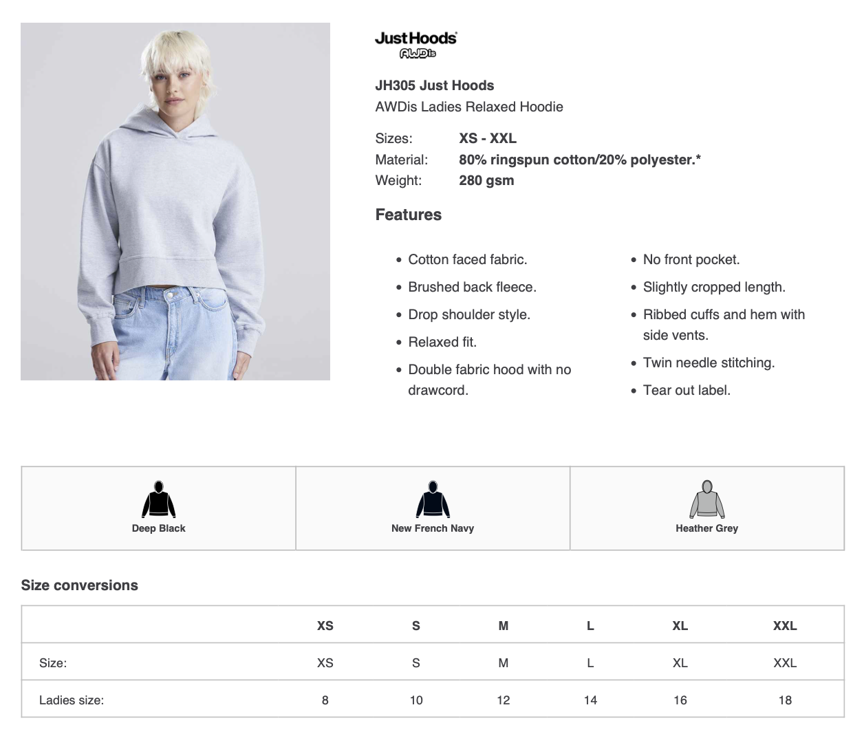 Cropped Hood Product Info Sheet