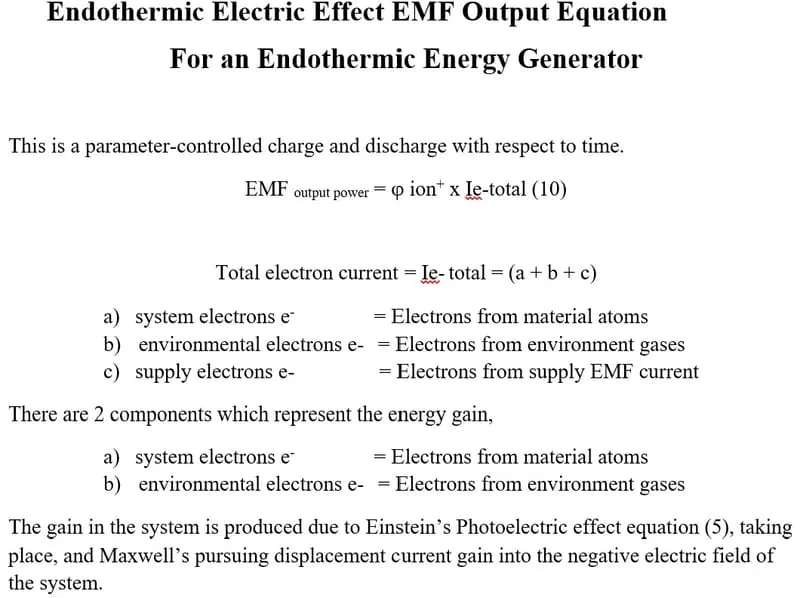 Endothermic Electric Effect EMF Output Equation