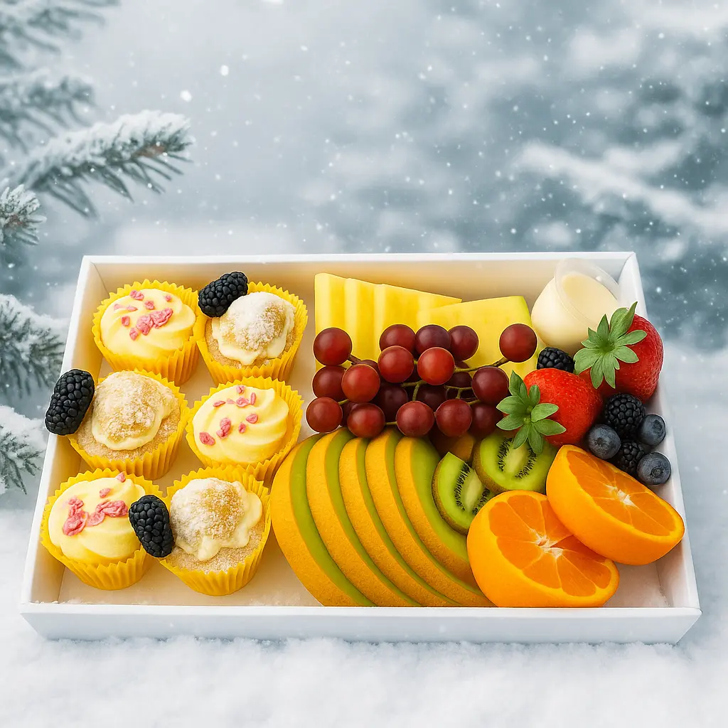 Festive cakes and fruit