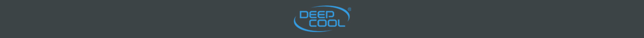 Blue deepcool logo on a dark gray background