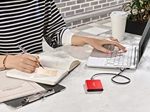 Portable SSD T5 connected to a laptop