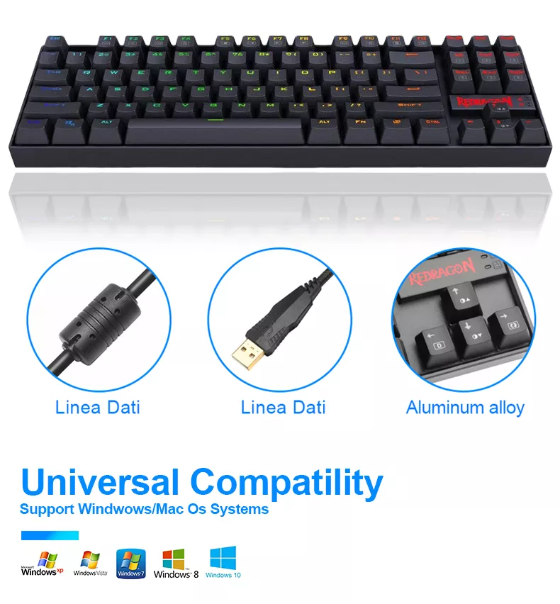 Multimedia Style Redragon K552 Wired Gamer Computer 87 Keys RGB LED Gaming Mechanical Keyboard