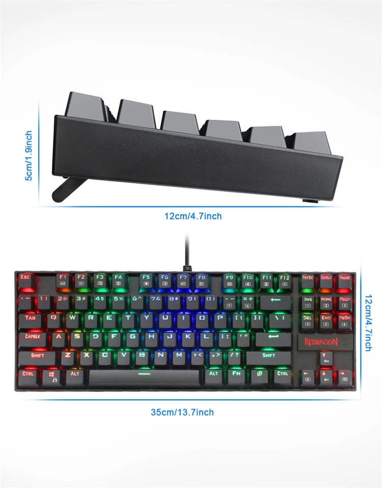 Multimedia Style Redragon K552 Wired Gamer Computer 87 Keys RGB LED Gaming Mechanical Keyboard